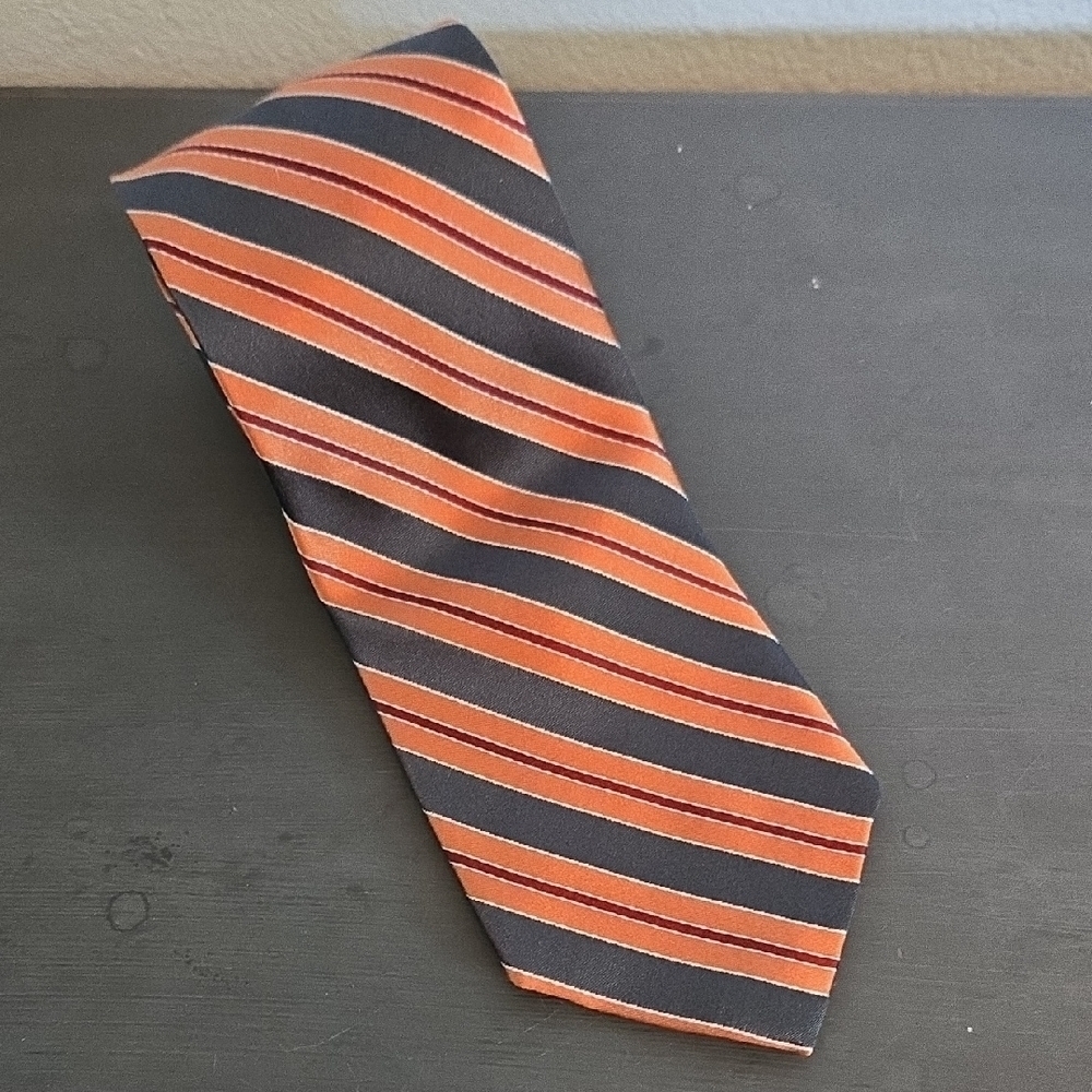Perry Ellis Orange Striped Tie 100% Silk